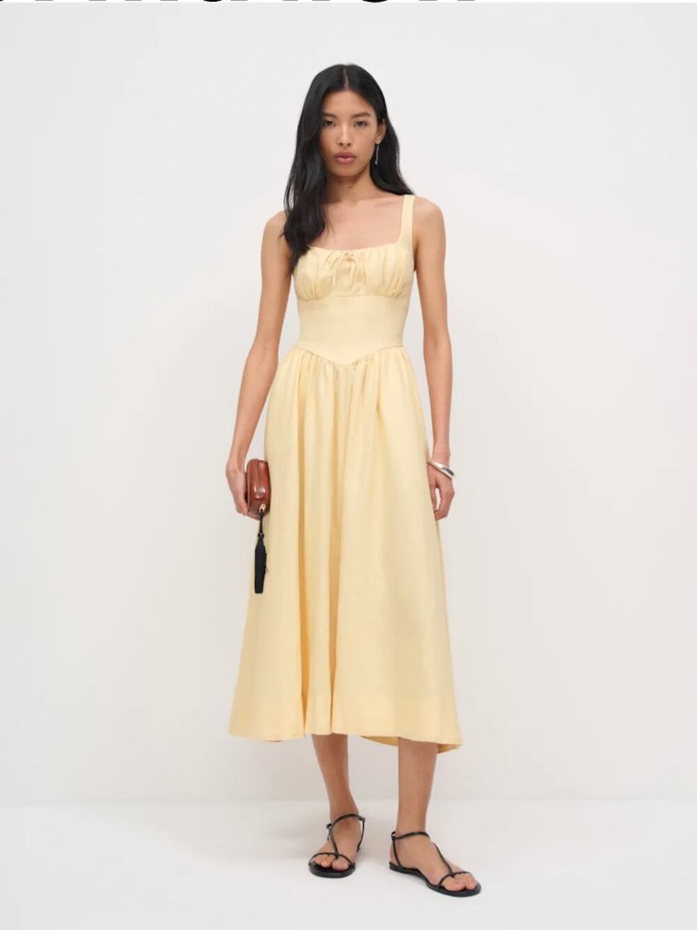 Reformation Petites Balia Linen Dress in Parmesan (soft yellow), size 10P